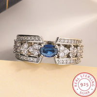 High Quality S925 Silver Ring  for Women Big Blue Stone Diamond Gemstone 💎