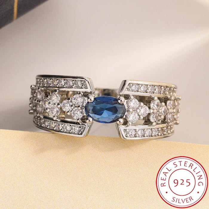 High Quality S925 Silver Ring  for Women Big Blue Stone Diamond Gemstone 💎