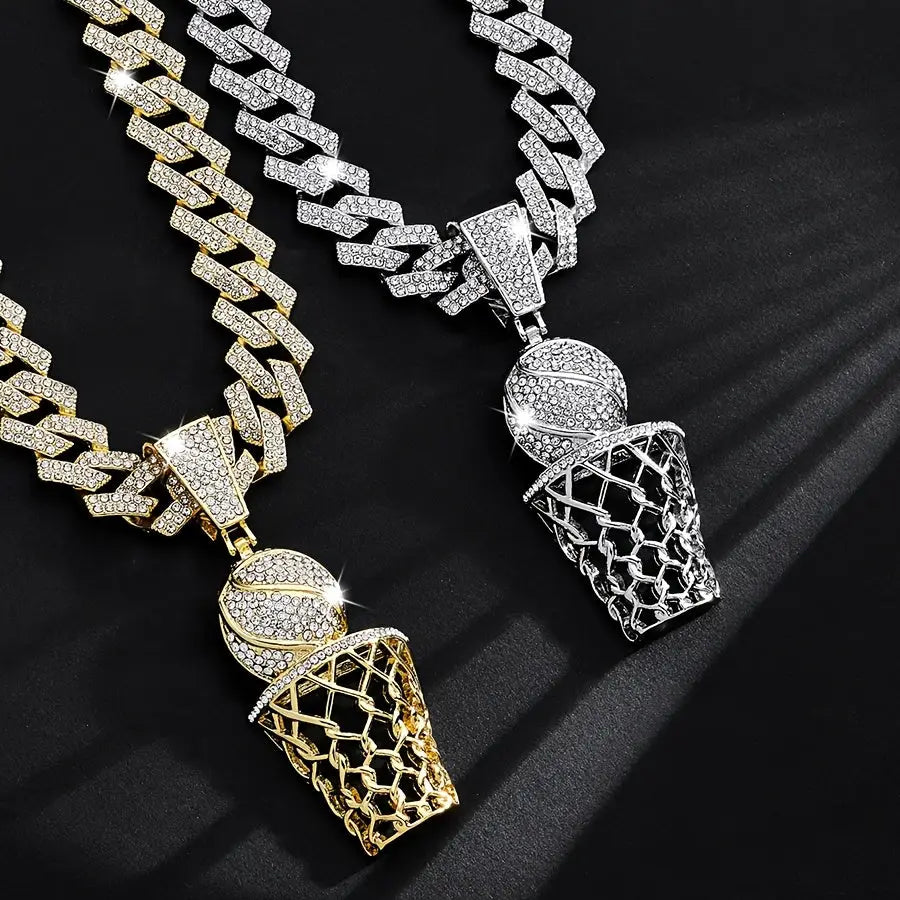 Hip Hop Basketball Hoop Pendant Necklaces Chain 🏀 - Silvery Pendant + 18in Necklace - accessories