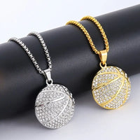 Hip-Hop Cubic Synthetic Zircon Basketball Pendant Necklace 🏀