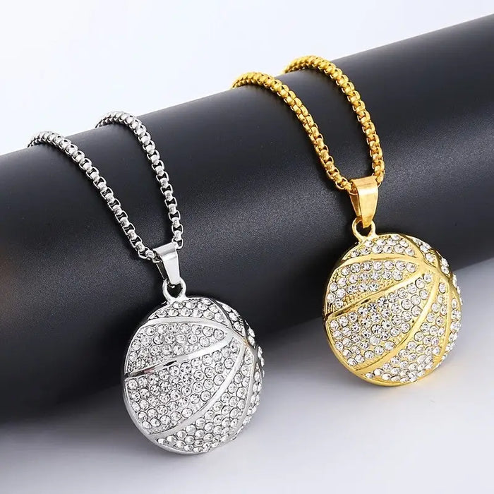 Hip-Hop Cubic Synthetic Zircon Basketball Pendant Necklace 🏀
