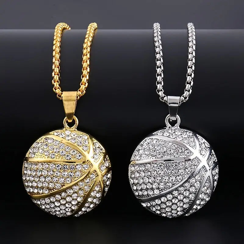Hip-Hop Cubic Synthetic Zircon Basketball Pendant Necklace 🏀 - accessories
