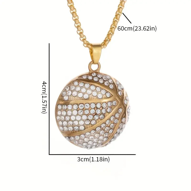 Hip-Hop Cubic Synthetic Zircon Basketball Pendant Necklace 🏀 - Golden - accessories