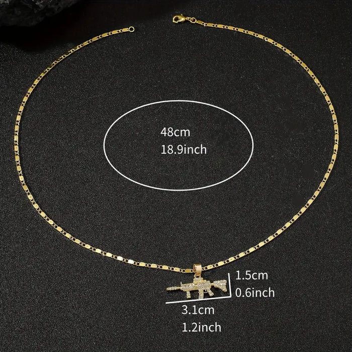 Hip-Hop Golden Men'S Pendant Necklace Featuring a Fully gun  ✨
