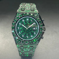 Hip Hop Green Diamond Watches For Men Date Quartz Clock Dress Square ⏱️