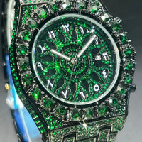 Hip Hop Green Diamond Watches For Men Date Quartz Clock Dress Square ⏱️