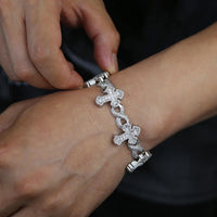 Iced Out Cross Infinity Charm Bracelet Micro Paved Cubic Zirconia Cuban Chain✨