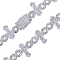 Iced Out Cross Infinity Charm Bracelet Micro Paved Cubic Zirconia Cuban Chain✨
