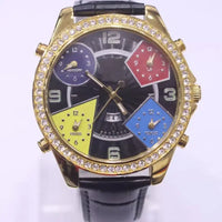 J&C five time zone belt gold quartz watch ⌚️