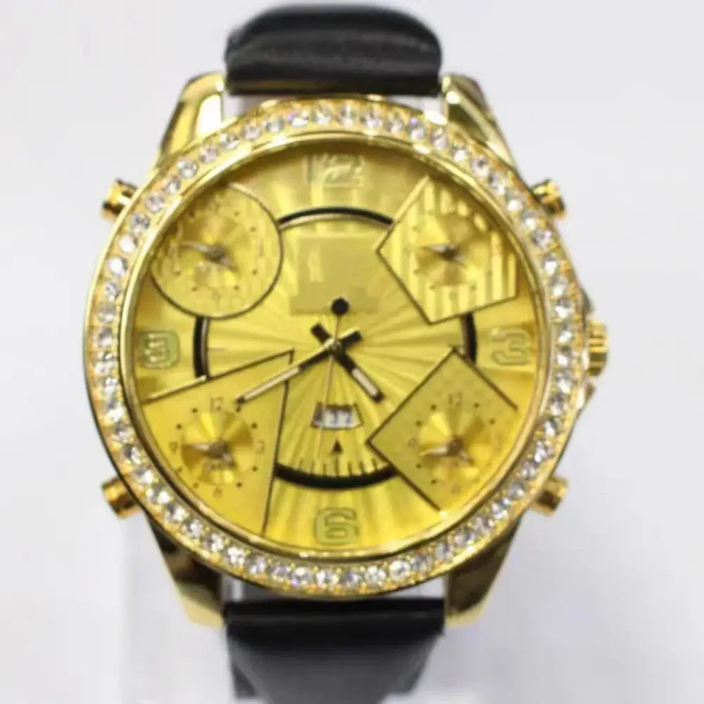 J&C five time zone belt gold quartz watch ⌚️