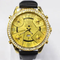 J&C five time zone belt gold quartz watch ⌚️