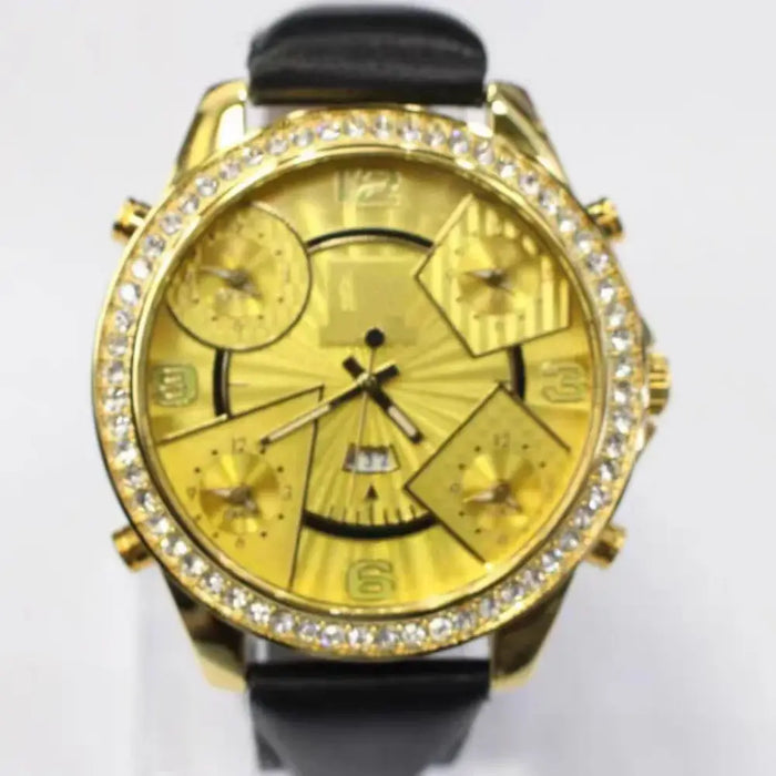 J&C five time zone belt gold quartz watch ⌚️