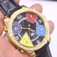 J&C five time zone belt gold quartz watch ⌚️