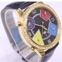 J&C five time zone belt gold quartz watch ⌚️