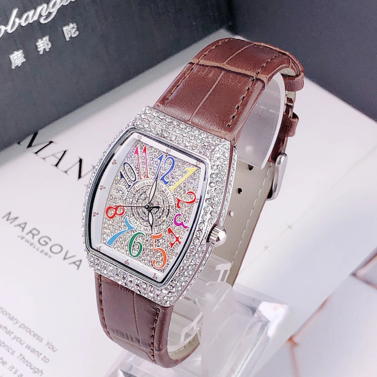 Ladies Watch Full Rhinestone Arabic Numeral Dial Design Leather ⌚️