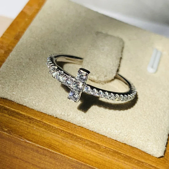 Luxur Stylish Cross Design Women Rings Full Paved Crystal Cubic Zirconia 💍