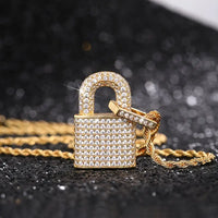 Luxurious Full-Paved Zirconia Pendant Lock Necklace ✨