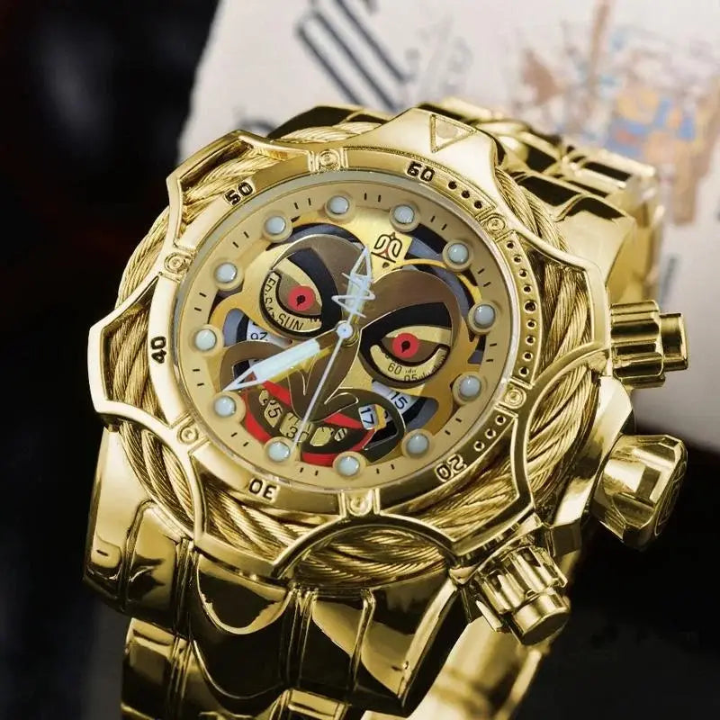 Luxurious Gold Men's Quartz Clown Face Dial  Men's Wristwatch ⌚️