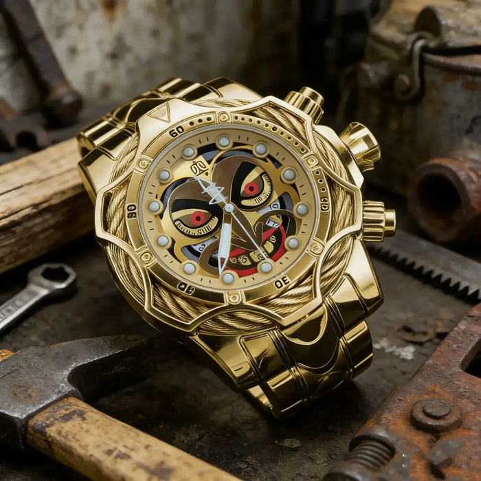Luxurious Gold Men's Quartz Clown Face Dial  Men's Wristwatch ⌚️