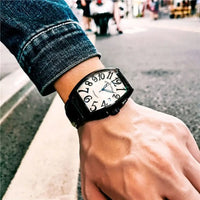 Luxurious Men's Mechanical Watch, Barrel-Shaped Skeleton Leather Strap