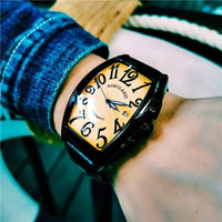 Luxurious Men's Mechanical Watch, Barrel-Shaped Skeleton Leather Strap