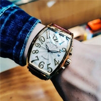Luxurious Men's Mechanical Watch, Barrel-Shaped Skeleton Leather Strap