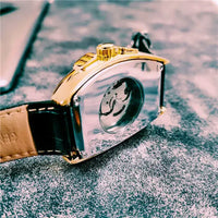 Luxurious Men's Mechanical Watch, Barrel-Shaped Skeleton Leather Strap