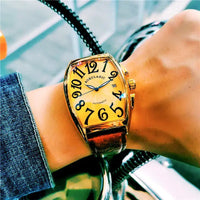 Luxurious Men's Mechanical Watch, Barrel-Shaped Skeleton Leather Strap