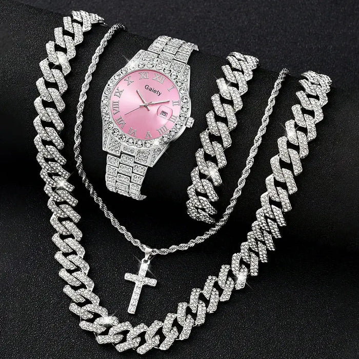 Luxury 1/3/4 PCS Men's Watch Set Roman Digital Scale Dial Quartz Watch Jewelry Set 💎