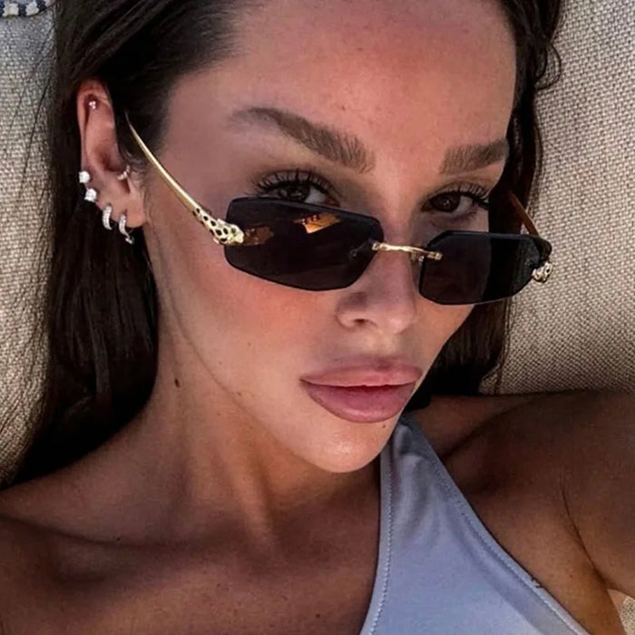 Luxury Brand Design  Rimless Leopard Head Sunglasses 🕶️