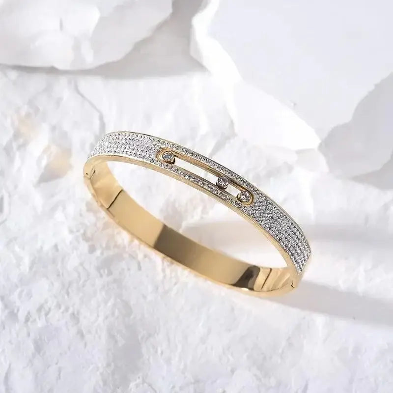 Luxury Brand Stainless Steel Slide Lover Bangles Full Crystal Stone Bracelets 💎