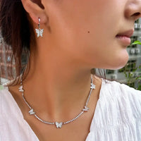 Luxury Butterfly Cubic Zirconia Choker Necklace & Earrings Set for Women ✨🦋💎