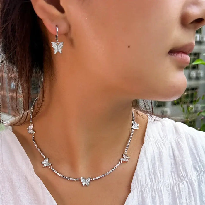 Luxury Butterfly Cubic Zirconia Choker Necklace & Earrings Set for Women ✨🦋💎