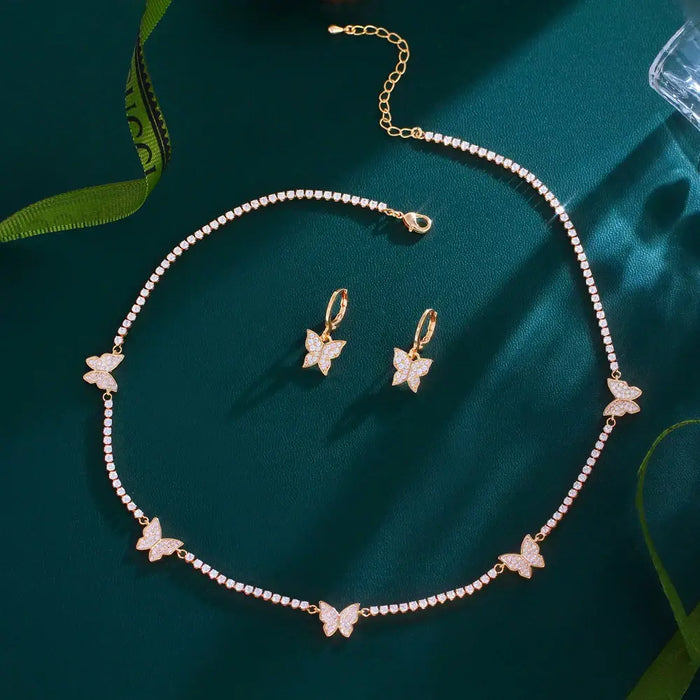 Luxury Butterfly Cubic Zirconia Choker Necklace & Earrings Set for Women ✨🦋💎