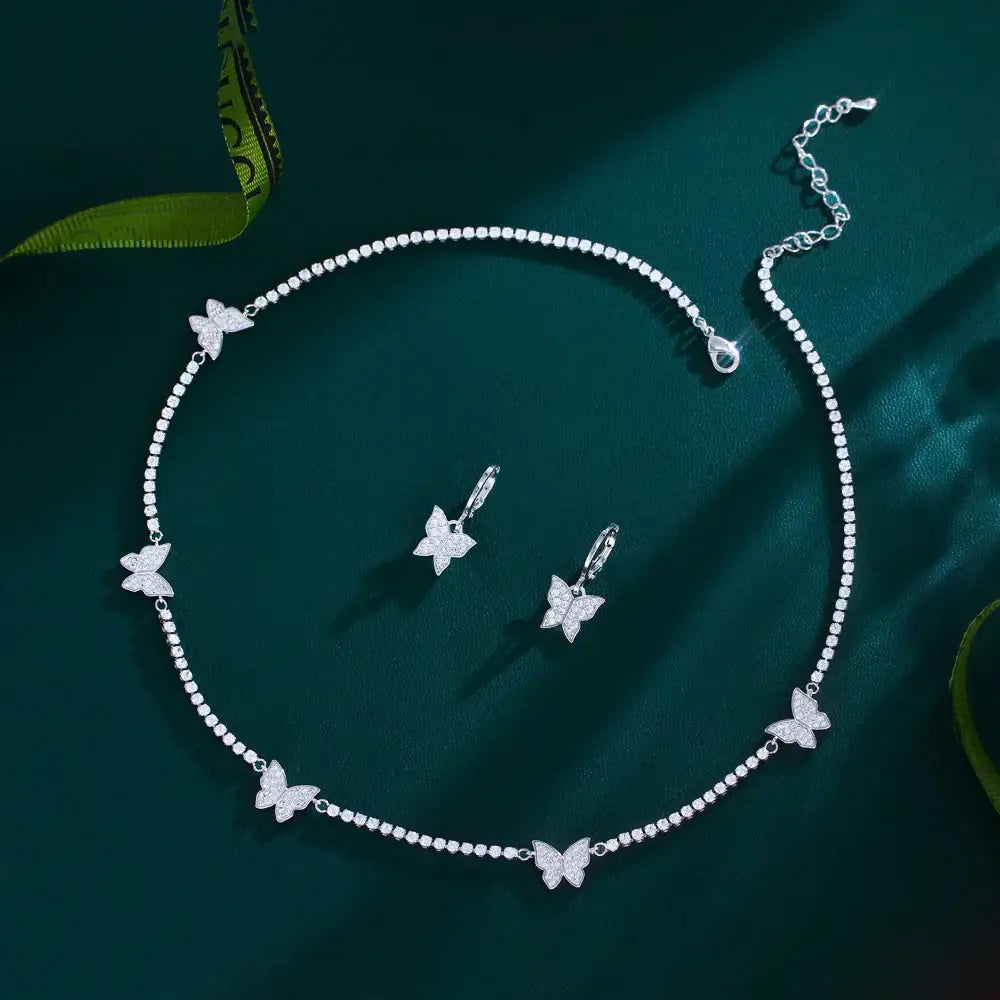 Luxury Butterfly Cubic Zirconia Choker Necklace & Earrings Set for Women ✨🦋💎