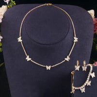 Luxury Butterfly Cubic Zirconia Jewelry Set – Necklace, Earrings & Bracelet for Women ✨🦋💎