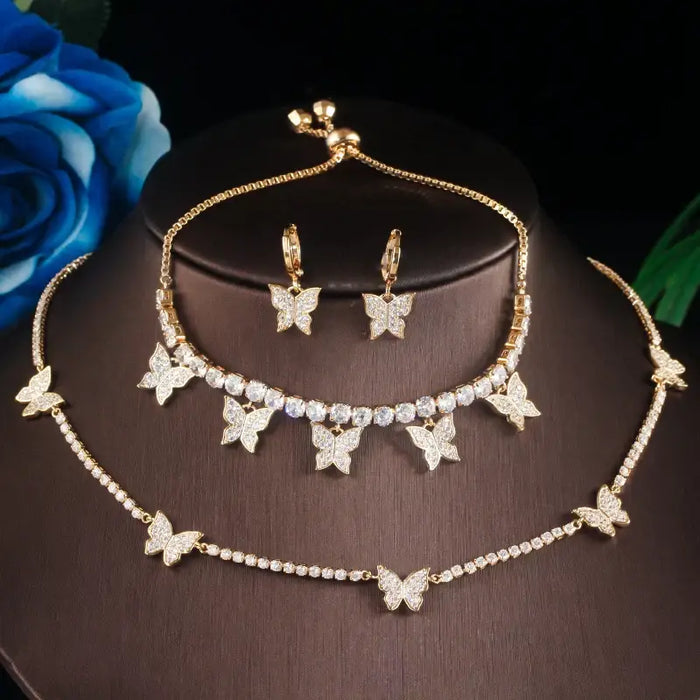 Luxury Butterfly Cubic Zirconia Jewelry Set – Necklace, Earrings & Bracelet for Women ✨🦋💎