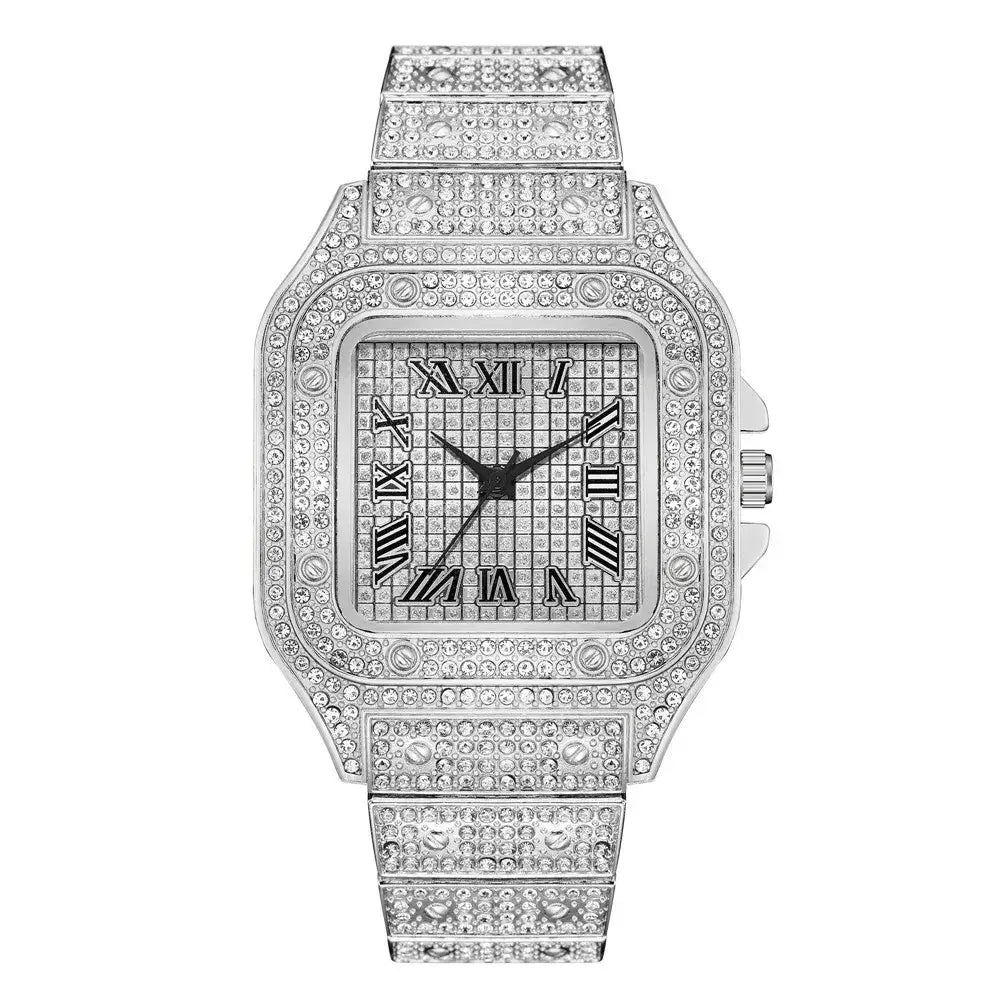 Luxury Classic Business Strap Square Roman Scale Rhinestone Quartz Watch ⏱️