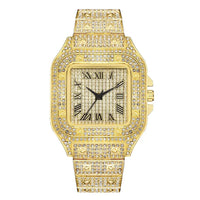 Luxury Classic Business Strap Square Roman Scale Rhinestone Quartz Watch ⏱️