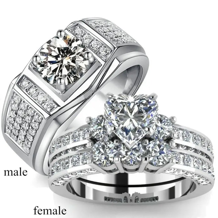 Luxury Couple Rings Heart White Crystal Rhinestones Rings Set 💎