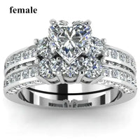Luxury Couple Rings Heart White Crystal Rhinestones Rings Set 💎