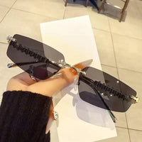 Luxury CRT style Rimless Small Square Frame Sunglasses  🕶️