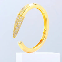 Luxury CZ Pencil Bangle Bracelet – 18K Gold Plated Crystal Cuff for Women 💎