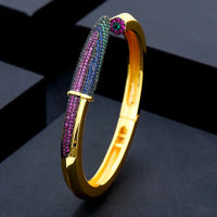 Luxury CZ Pencil Bangle Bracelet – 18K Gold Plated Crystal Cuff for Women 💎