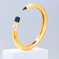 Luxury CZ Pencil Bangle Bracelet – 18K Gold Plated Crystal Cuff for Women 💎