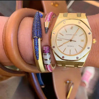 Luxury CZ Pencil Bangle Bracelet – 18K Gold Plated Crystal Cuff for Women 💎