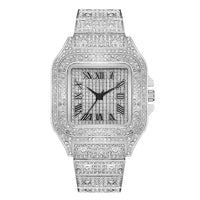Luxury Diamond Steel Strap Square Roman Scale Rhinestone Quartz Watch 💎
