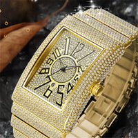 Luxury Diamond Watch for Men – Gold & Silver Quartz Wristwatch with Date Display ⌚️