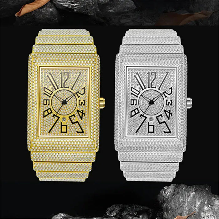 Luxury Diamond Watch for Men – Gold & Silver Quartz Wristwatch with Date Display ⌚️