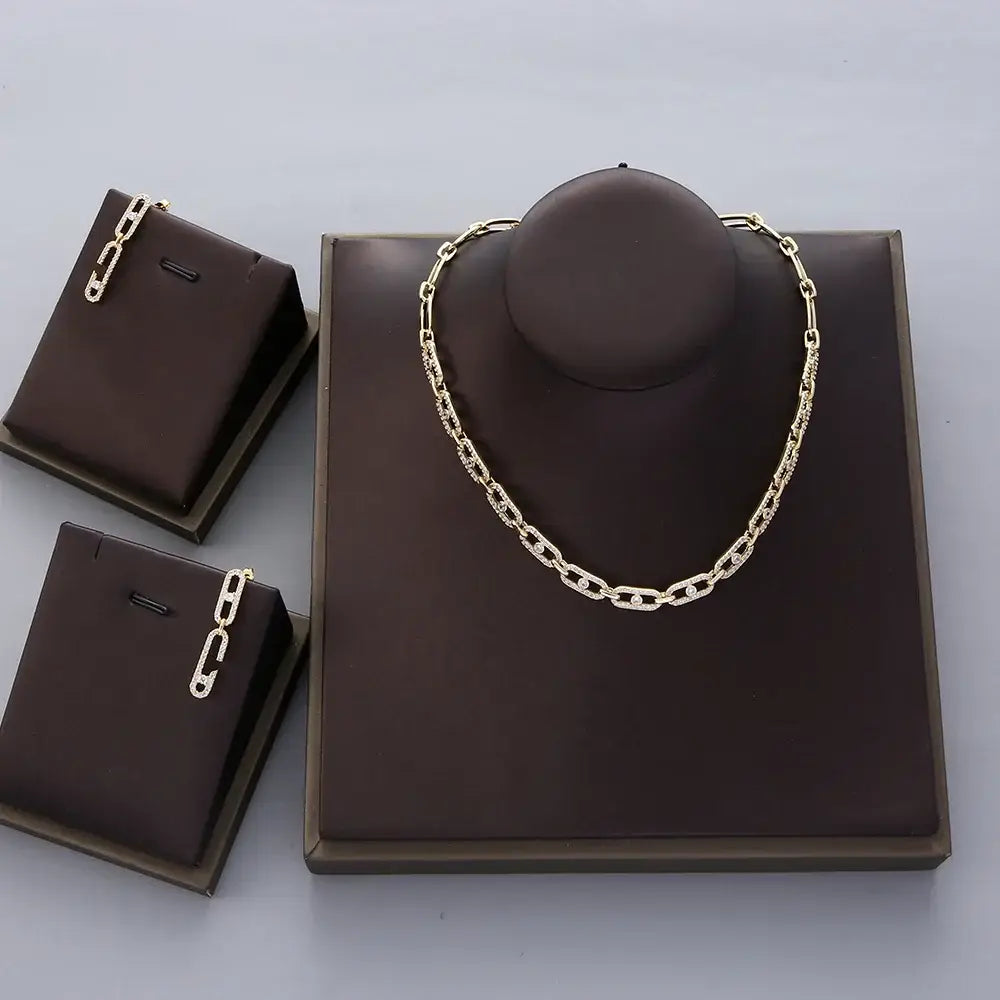 Luxury Earring Bracelet Sets Full Cubic Zircon Chain 💎